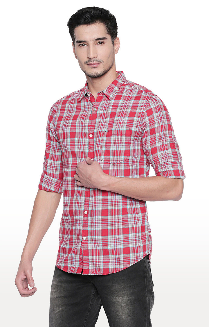 Spykar Men Red Checked Slim Fit Casual Shirt