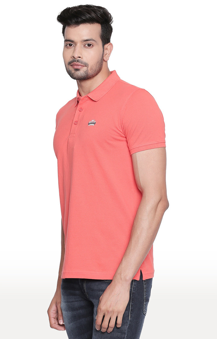 Spykar Men Orange Cotton Slim Fit Polo T-Shirt