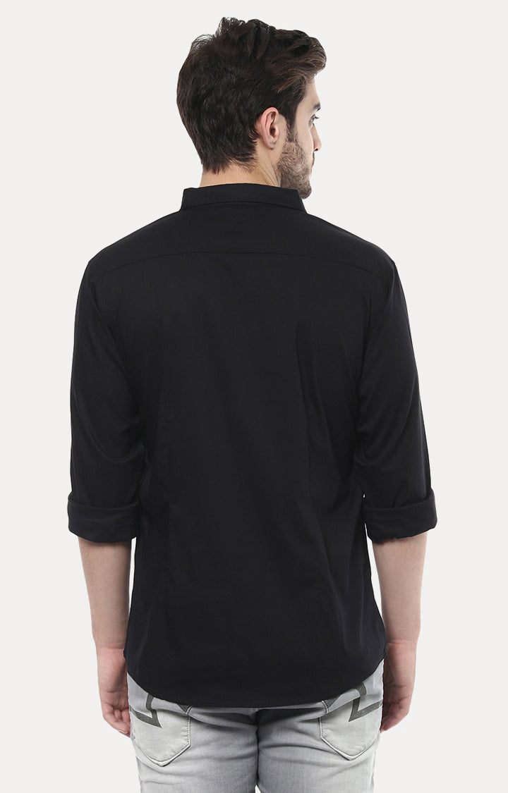 Spykar Black Cotton Slim Fit Shirts For Men