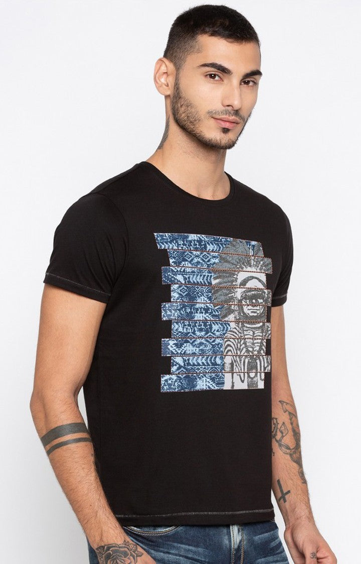 Spykar Black Printed Slim Fit Men T-Shirts