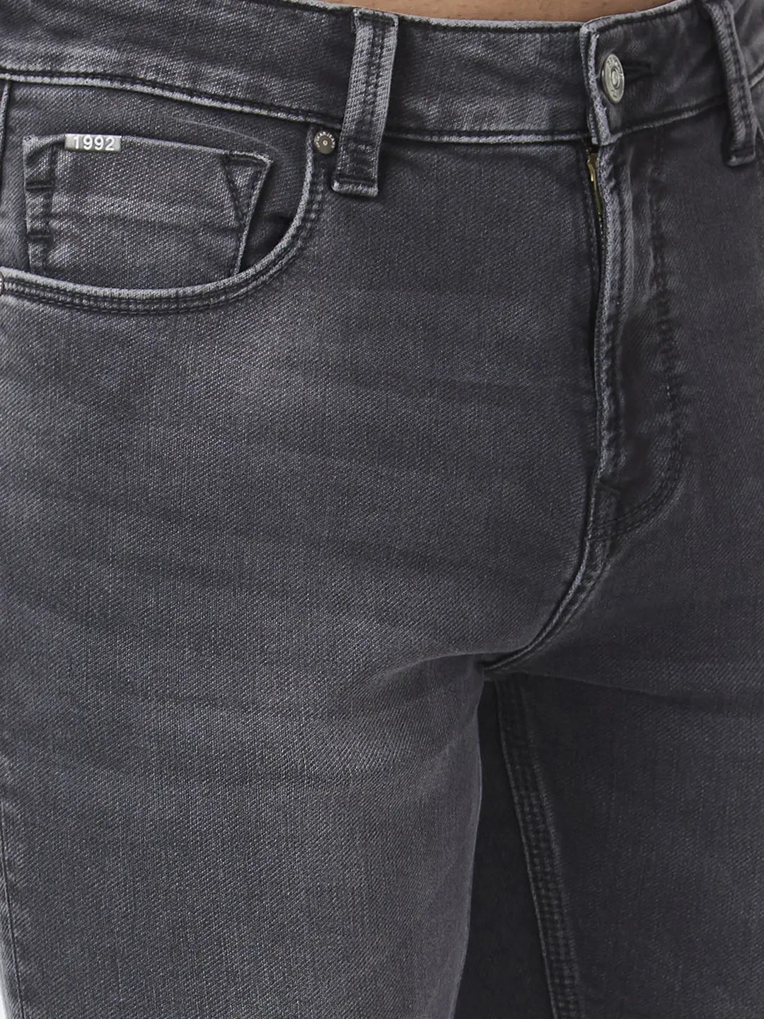 Spykar Men Carbon Black Cotton Stretch Comfort Fit Straigth Length Clean Look Mid Rise Jeans (Ricardo)