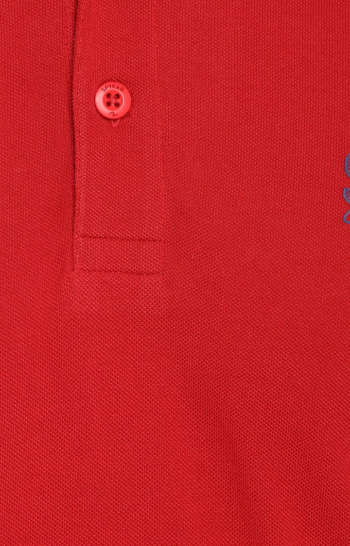 Spykar Red Solid Slim Fit Polo T-Shirt