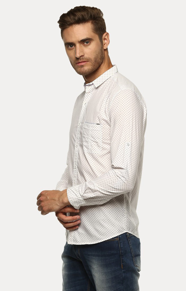 Spykar Men'S White Cotton Printed Casual Shirts