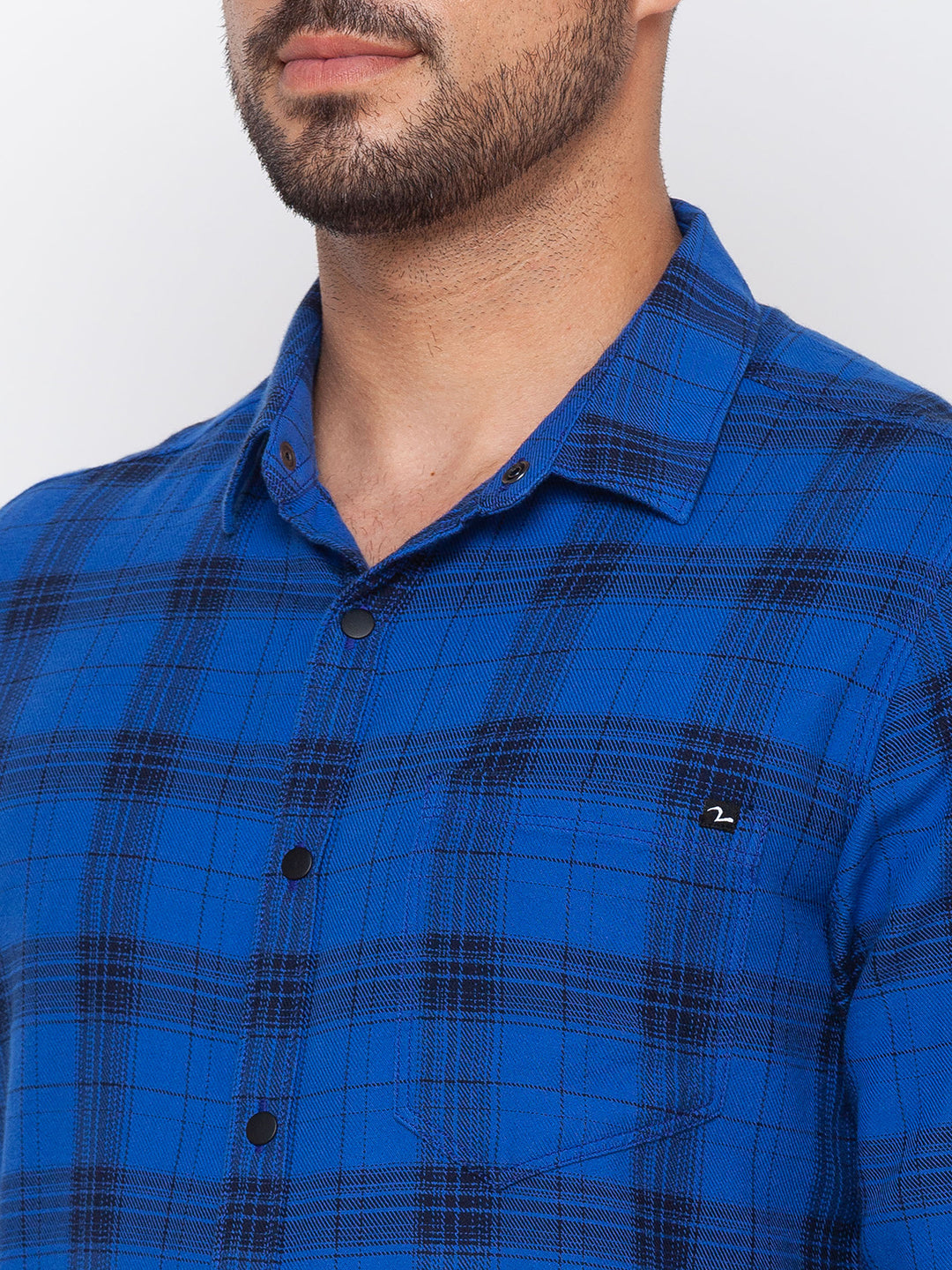 Spykar True Blue Cotton Full Sleeve Checks Shirt For Men