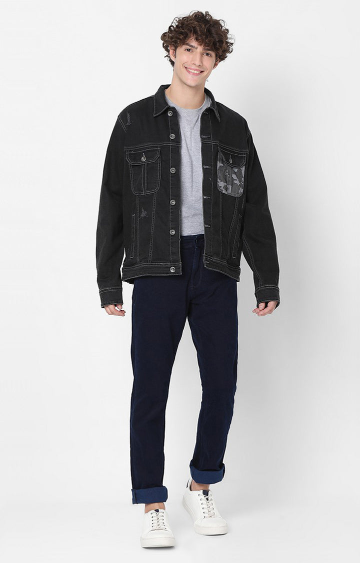 Spykar Black Full Sleeve Denim Jacket For Men - Main Image