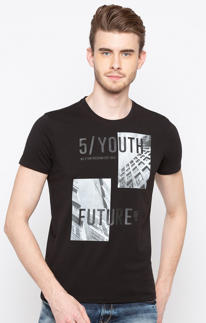 Spykar Brown Printed Slim Fit Men T-Shirts