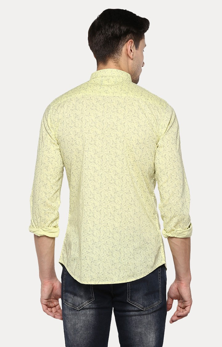 Spykar Men'S Yellow Cotton Printed Casual Shirts