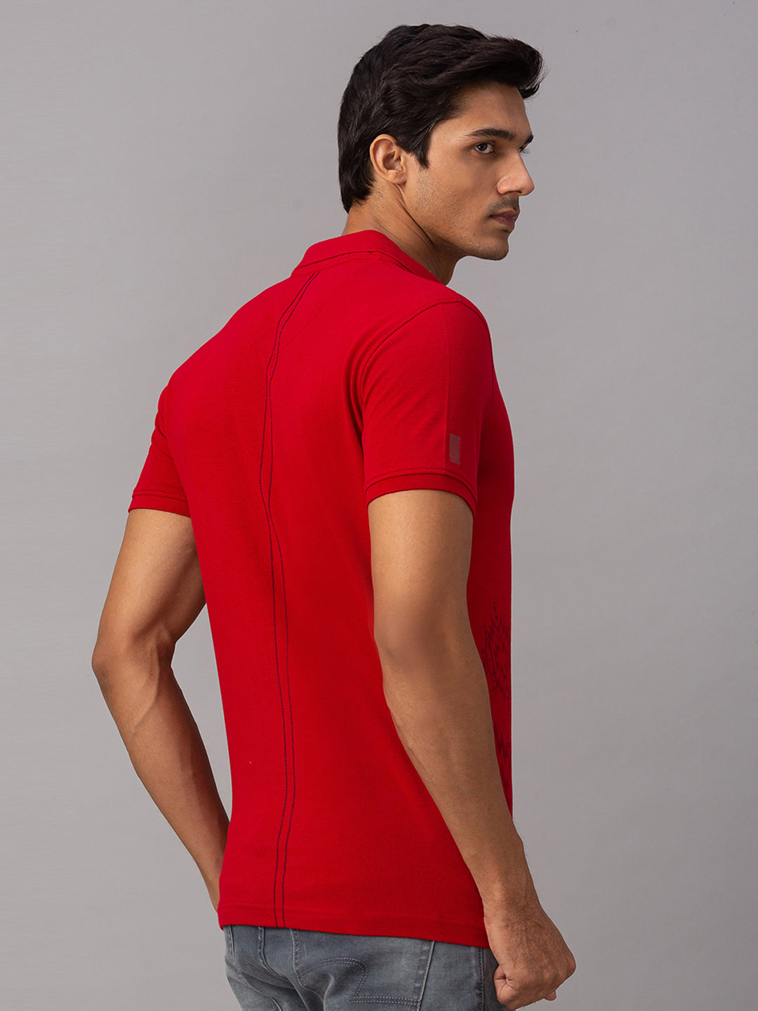 Spykar Men Red Cotton Slim Fit Polo T-Shirt