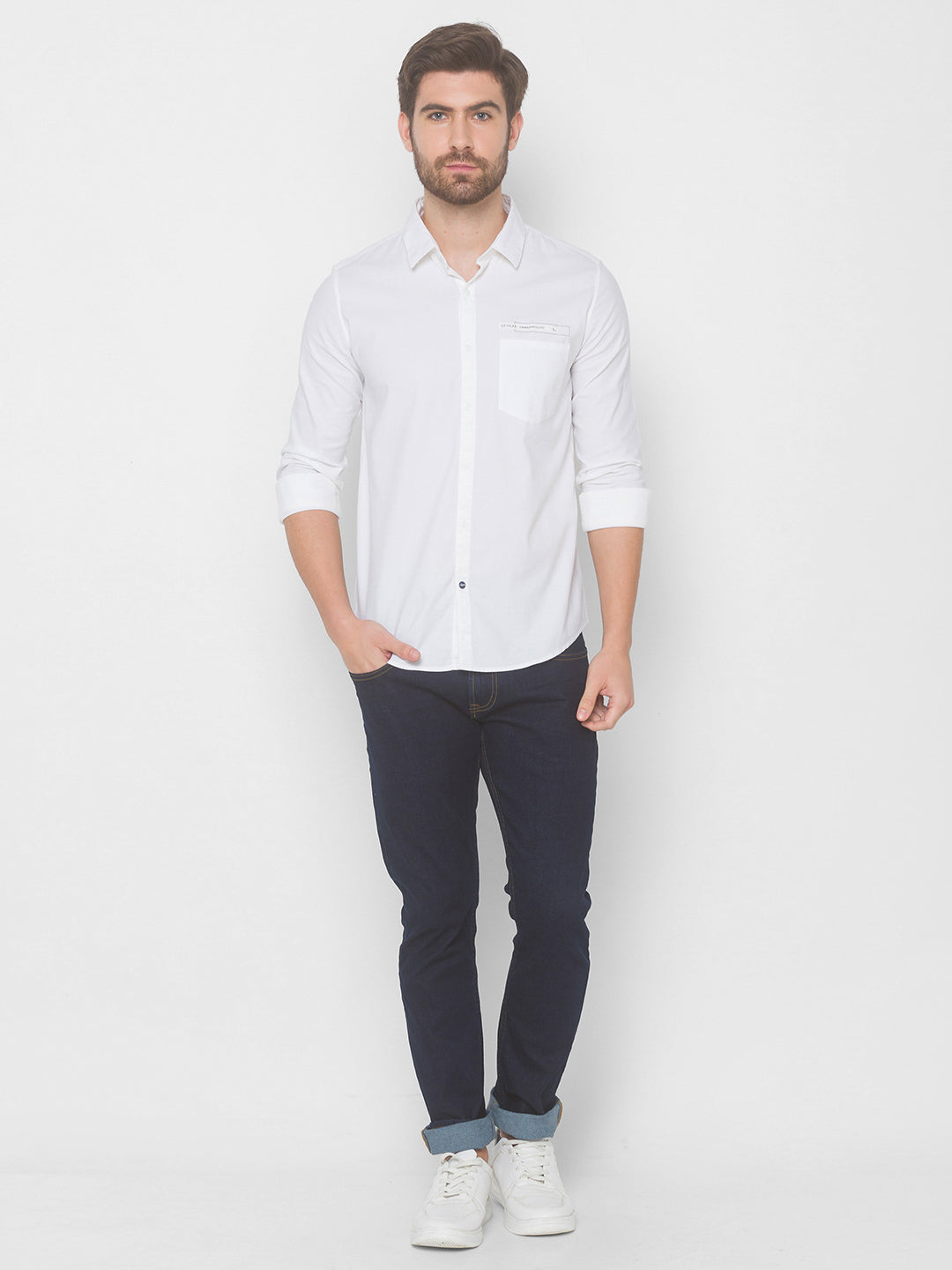 Spykar Men White Cotton Casual Shirts (Slim)