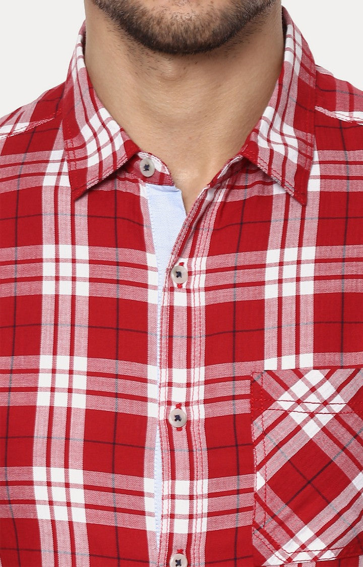 Spykar Men'S Red Cotton Checked Casual Shirts