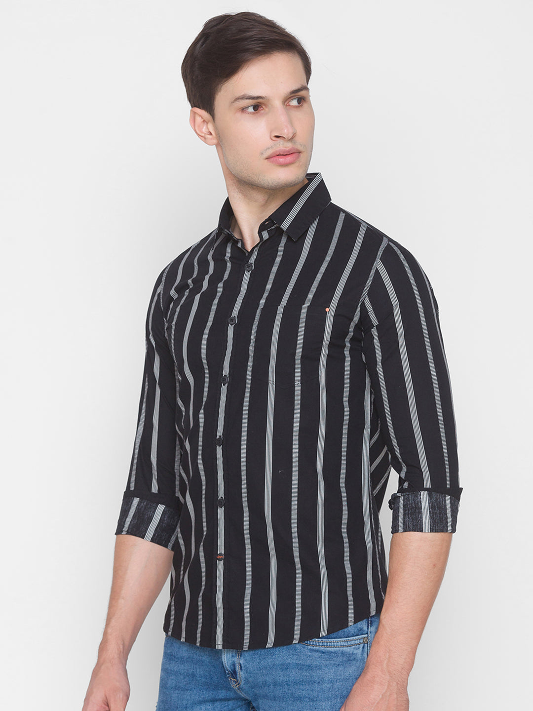 Spykar Slim Fit Black Cotton Men Shirt