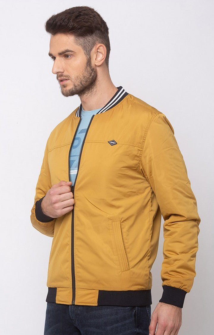 Spykar Men Mustard Polyester Straight Fit Jacket