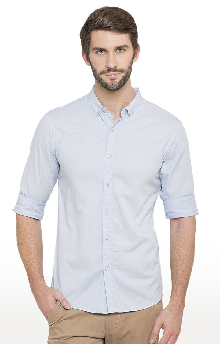 Spykar Men'S Blue Cotton Solid Casual Shirts