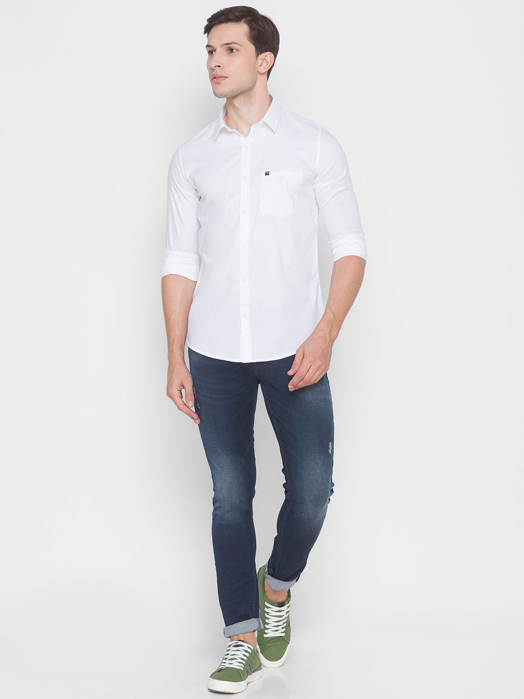 Spykar Slim Fit White Cotton Men Shirt