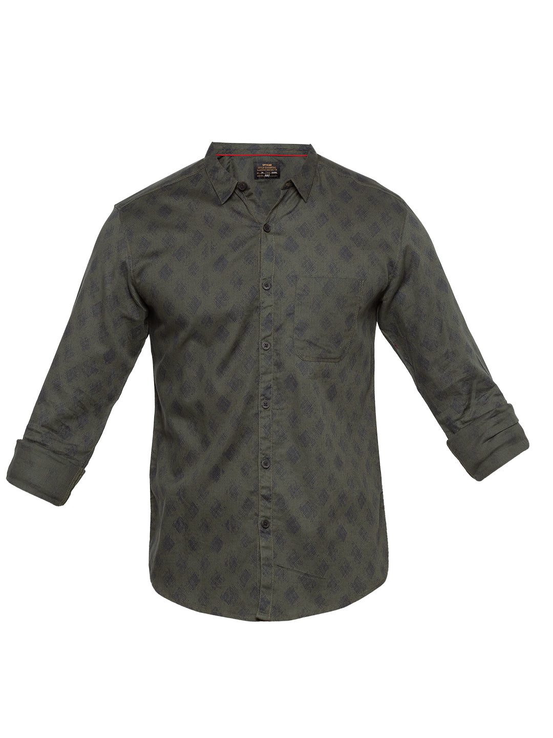 Spykar Men Olive Printed Slim Fit Casual Shirt