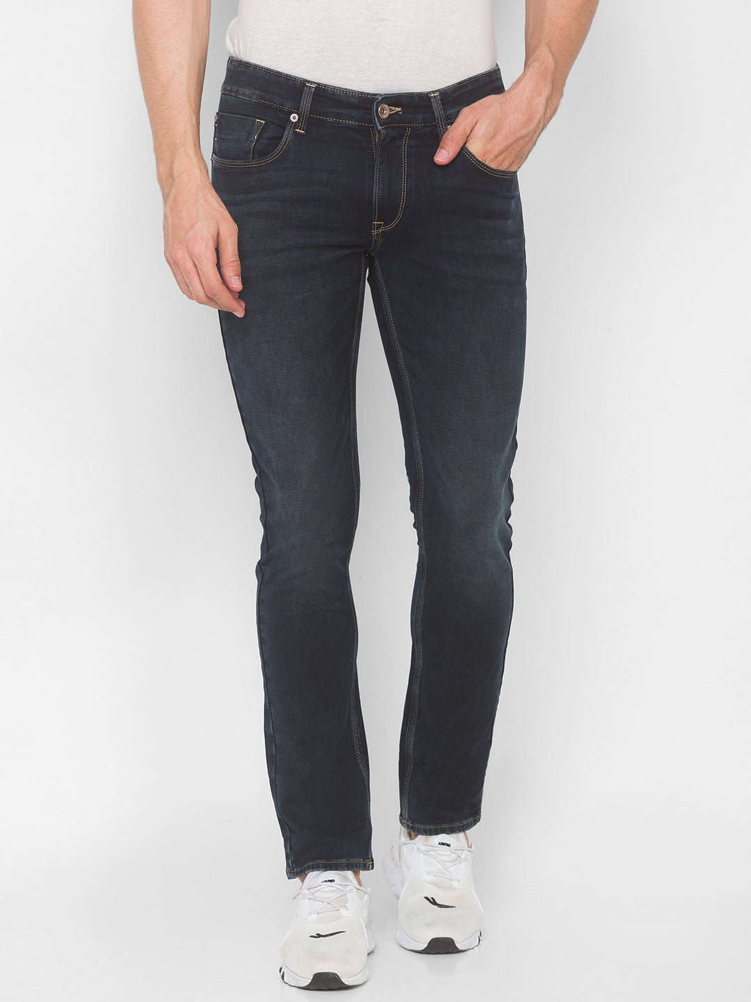 Spykar Men Dark Blue Solid Regular Low-Rise Jeans (Rover)