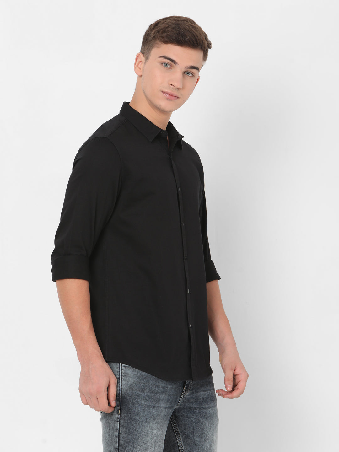 Spykar Slim Fit Men Black Cotton Casual Shirts