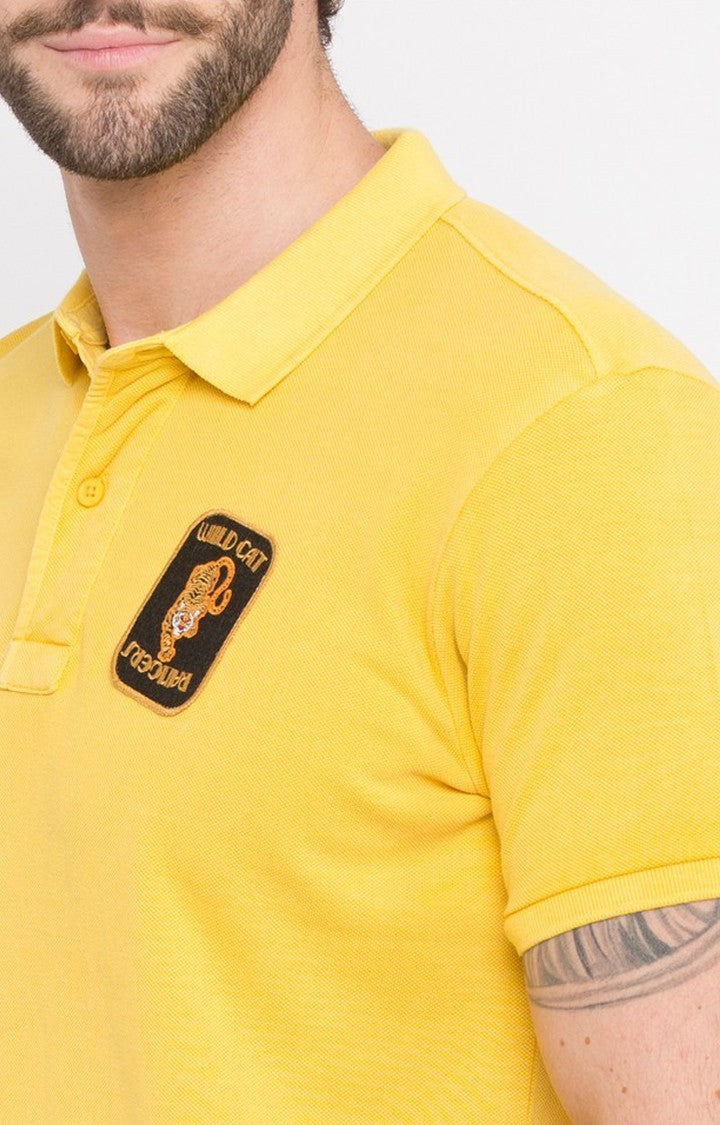 Spykar Yellow Solid Slim Fit Polo T-Shirt