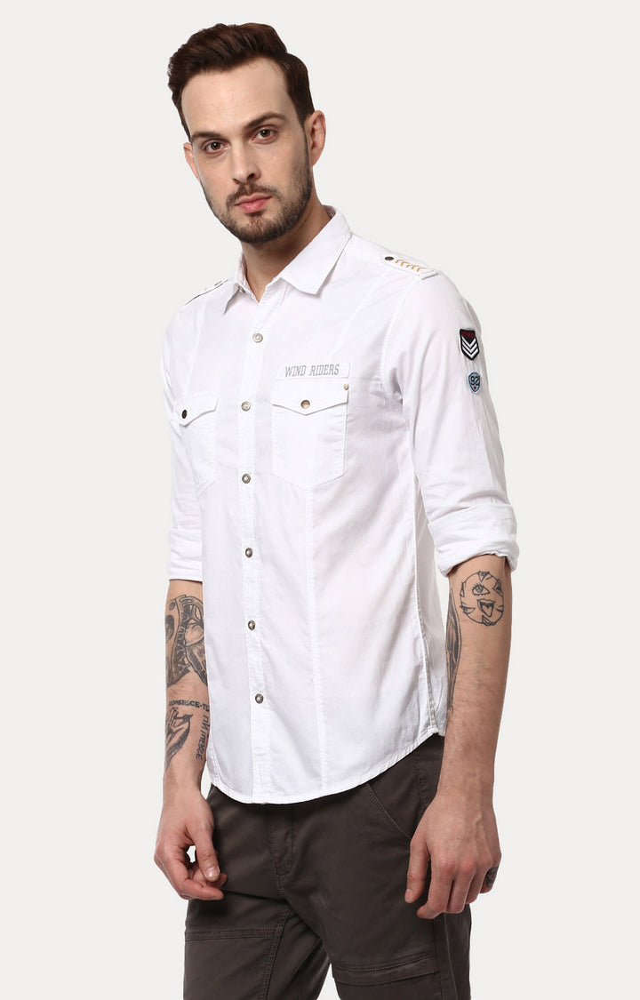 Spykar Men'S White Cotton Solid Casual Shirts