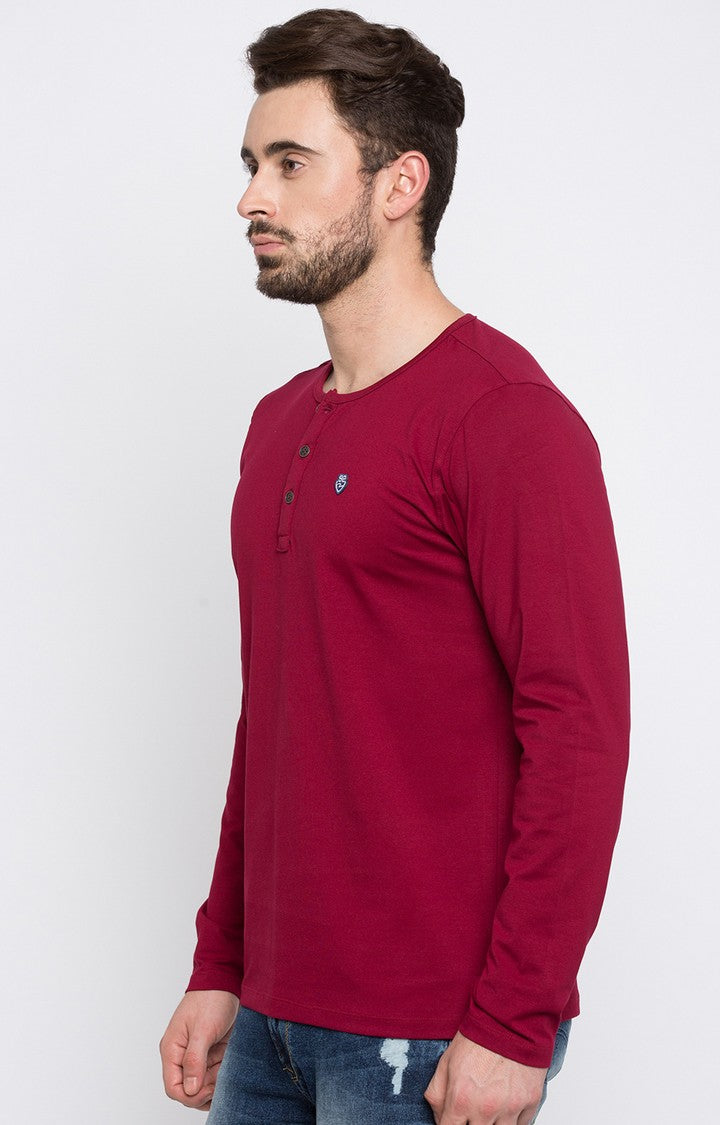 Spykar Wine Solid Slim Fit Men T-Shirts