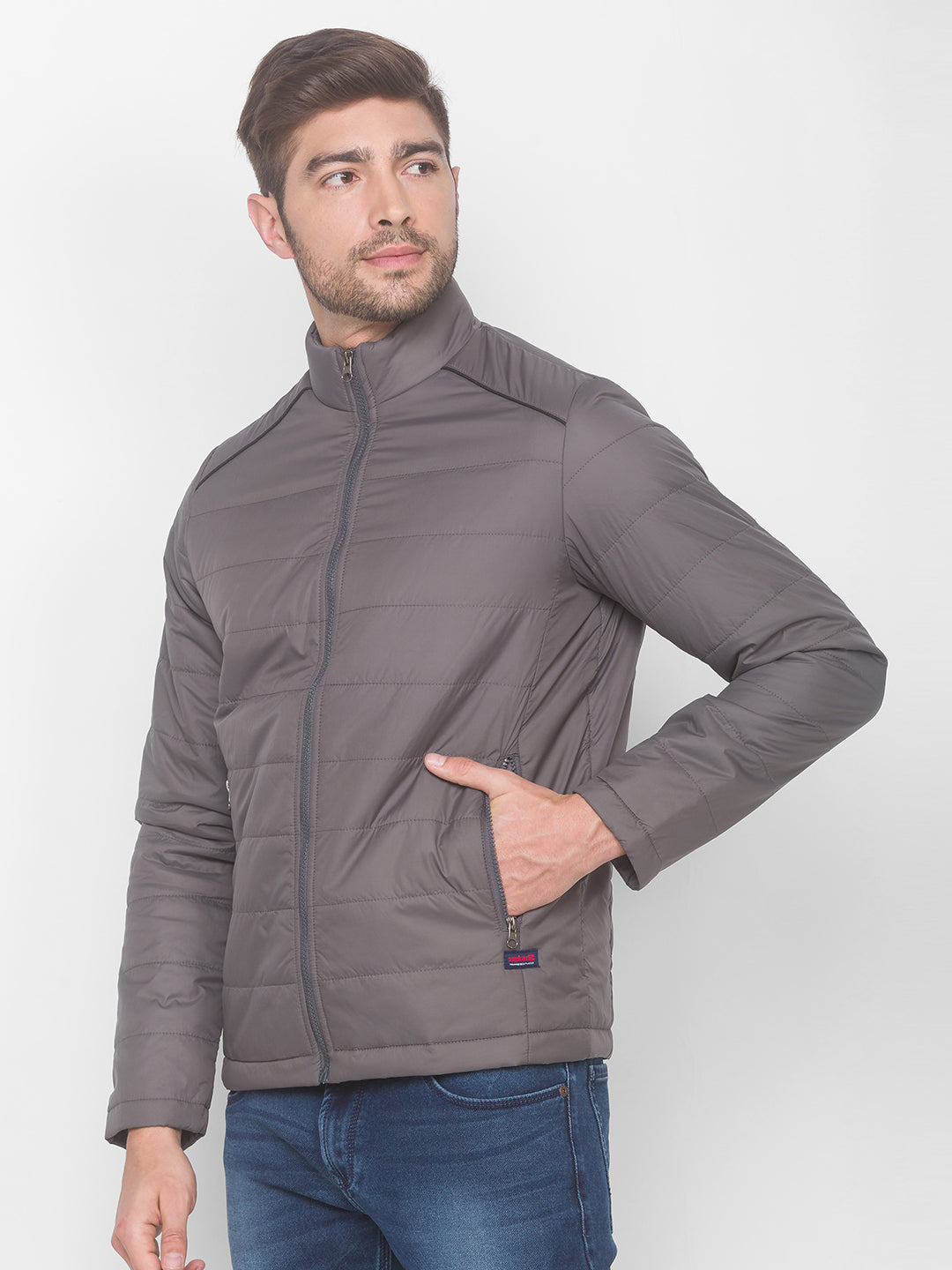 Spykar Dark Grey Polyester Men Front Open Jacket