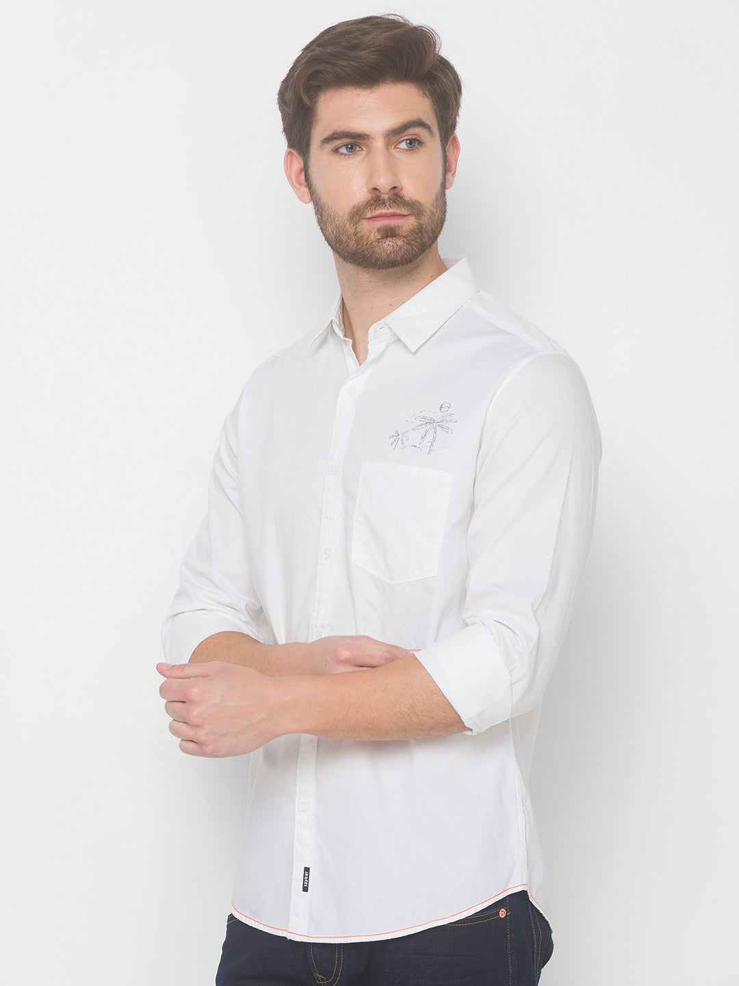 Spykar Men White Cotton Slim Fit Shirt