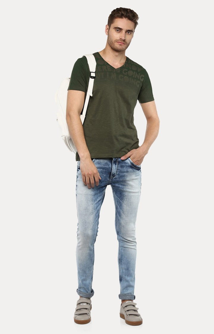 Spykar Green Printed Slim Fit Men T-Shirts