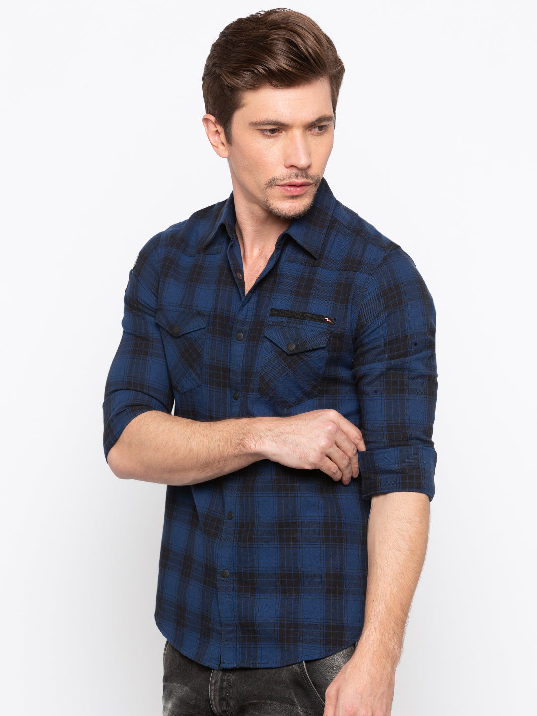 Spykar Men Black Checked Slim Fit Casual Shirt