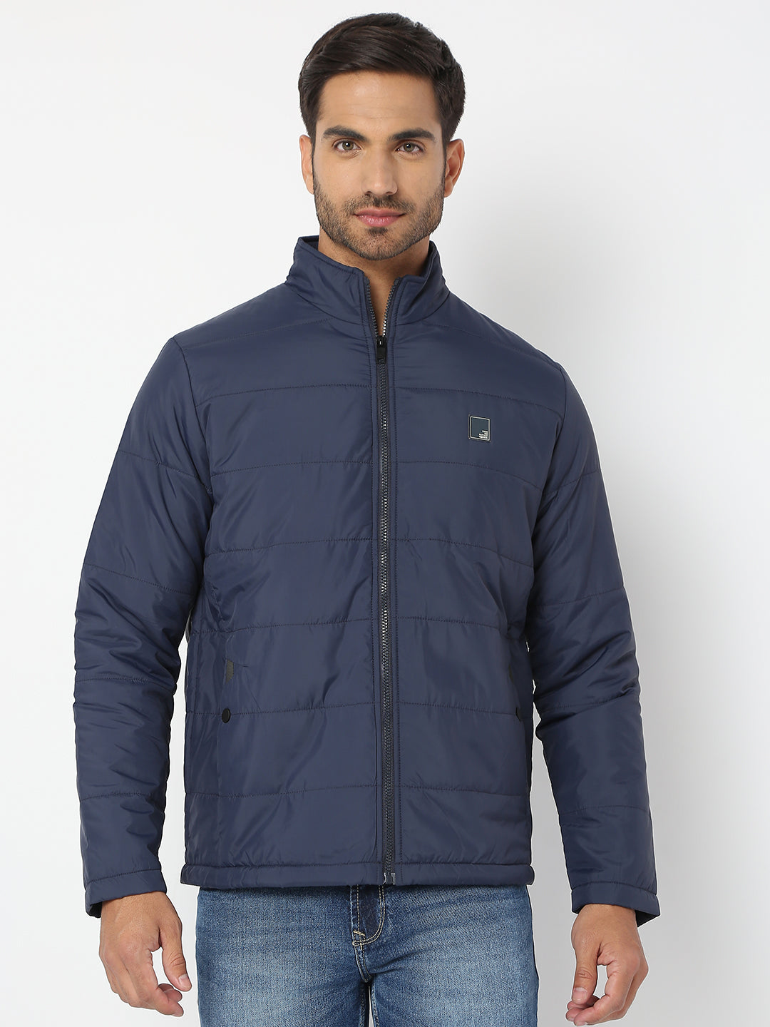 Spykar Men Navy Blue Nylon Regular Fit Jacket