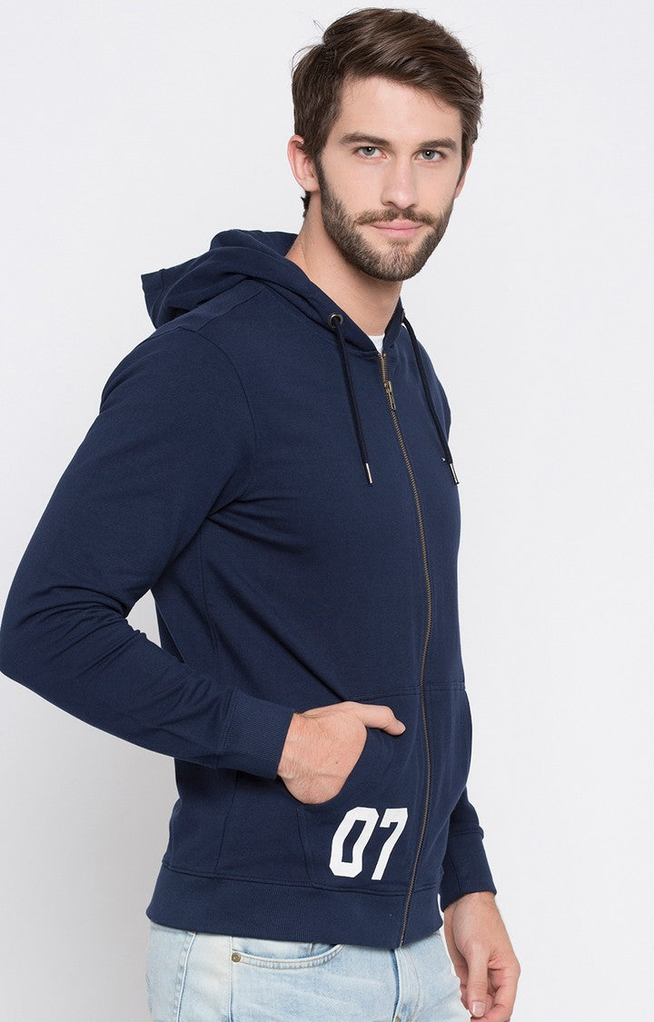 Spykar Blue Solid Slim Fit Hoodies