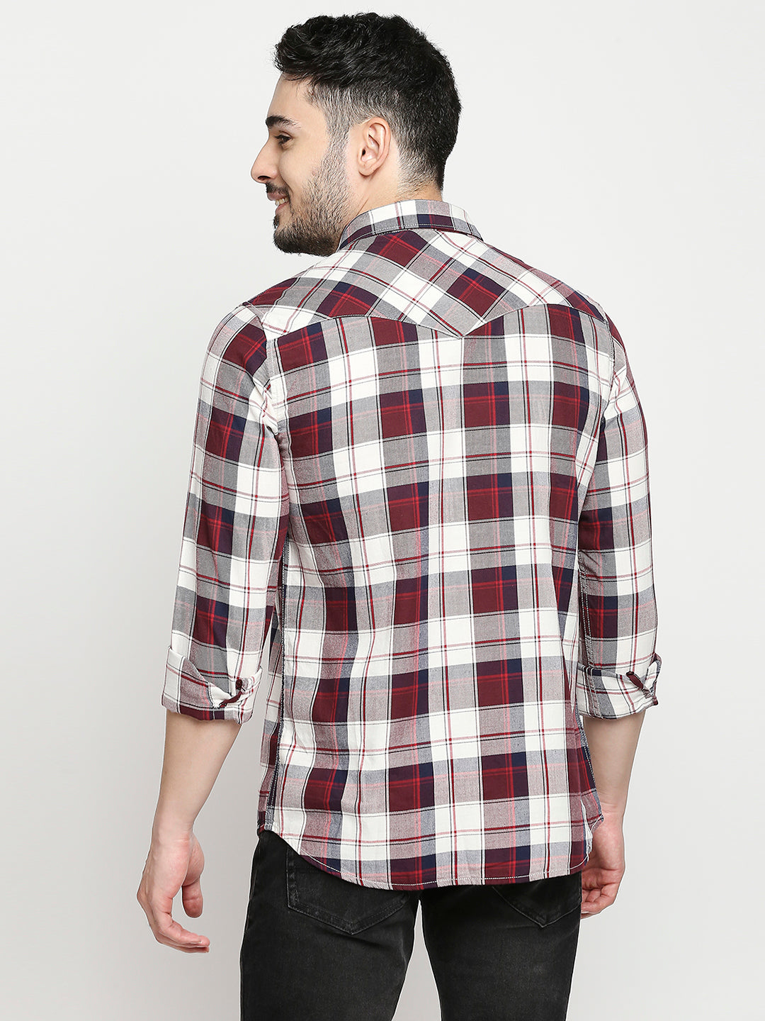 Spykar Men Maroon Cotton Slim Fit Full Sleeve Checkered Shirt