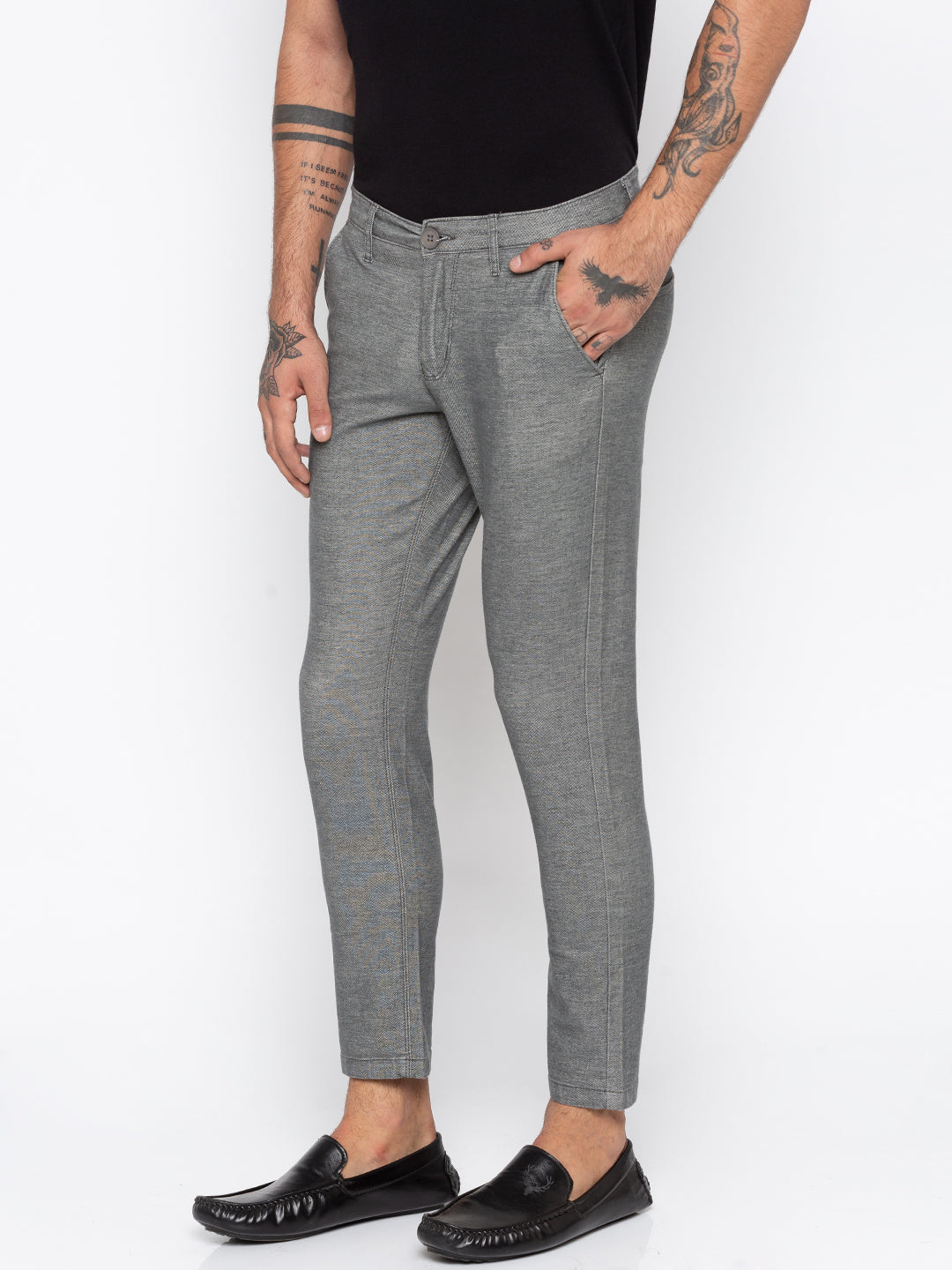 Spykar Men Grey Cotton Slim Fit Casual Trousers