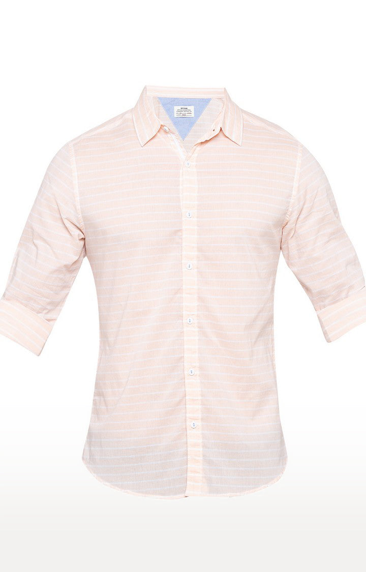 Spykar Men'S Orange Cotton Striped Casual Shirts