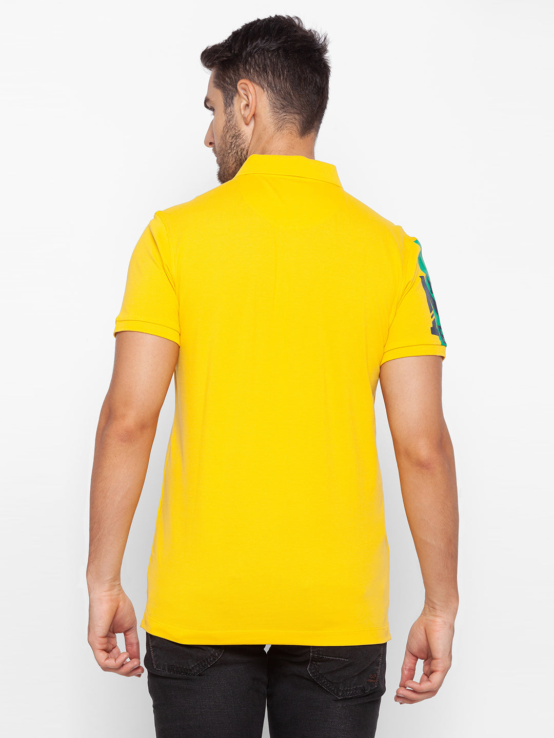 Spykar Men Yellow Cotton Slim Fit Polo T-Shirt