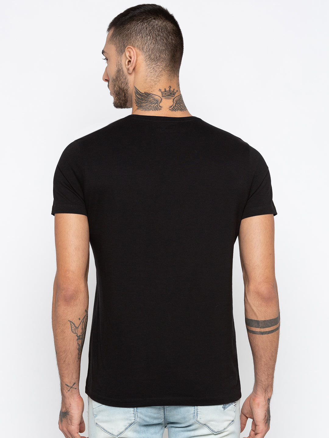 Spykar Men Black Solid Slim Fit T-Shirt