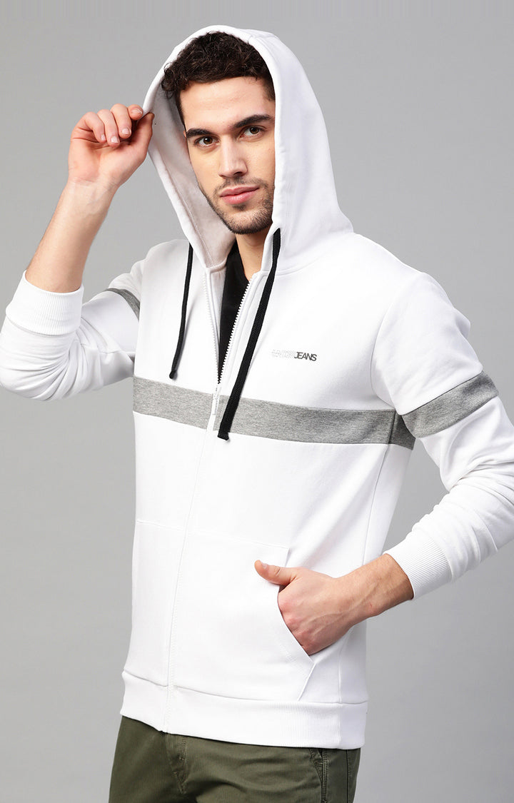 Underjeans By Spykar White Colourblock Hoodies For Men