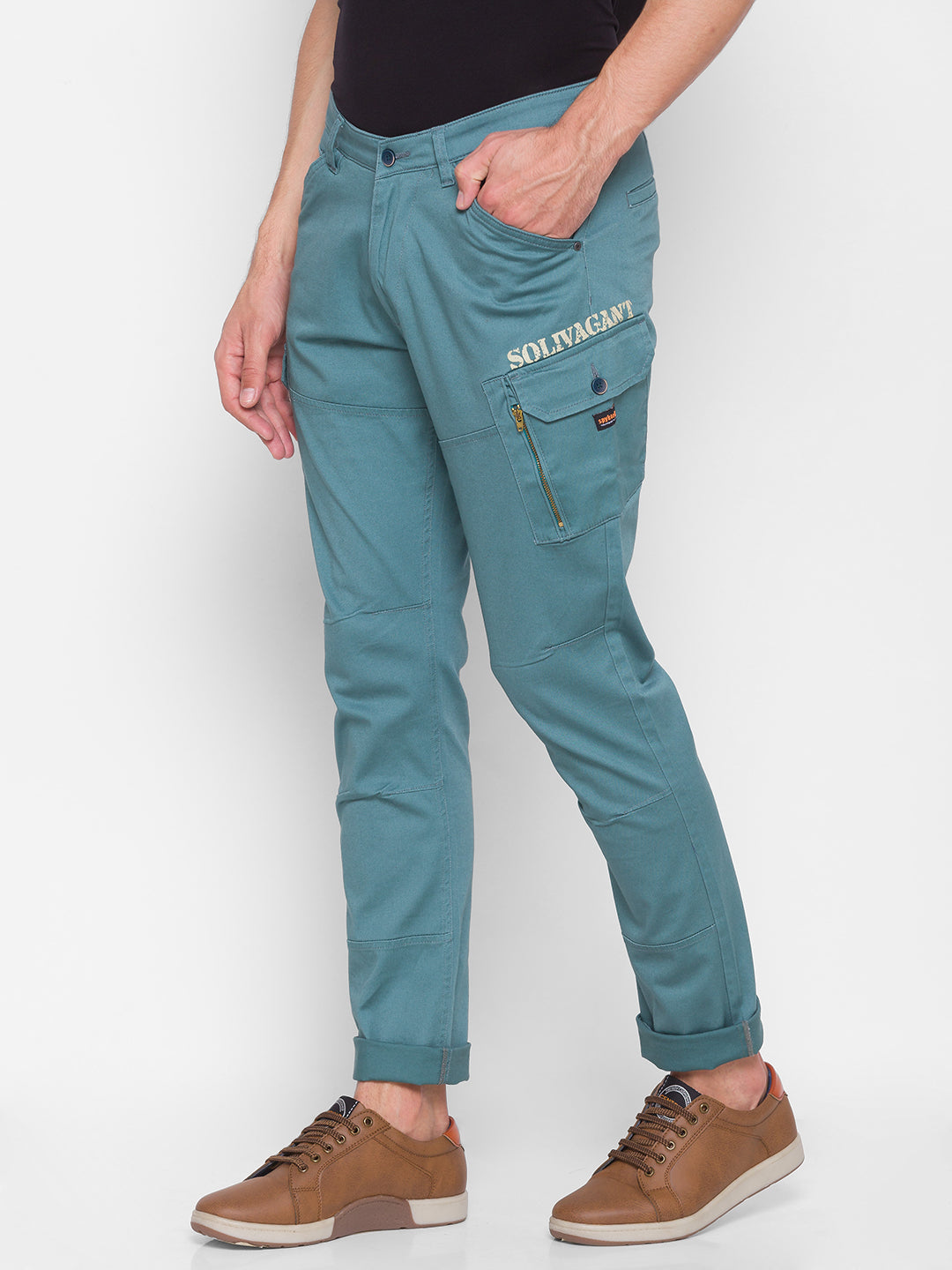 Spykar Men Green Cotton Slim Fit Casual Trouser