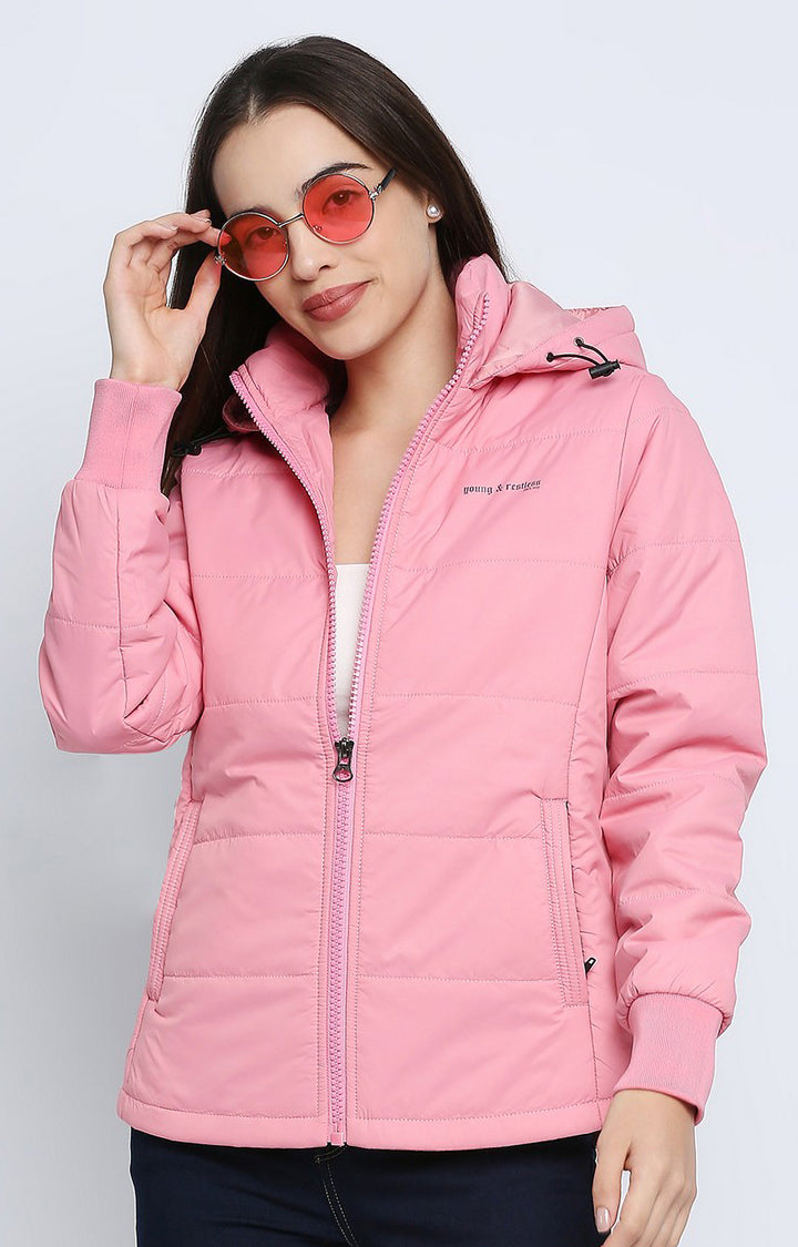 Spykar Women Pink Cotton Regular Fit Hoodie Jacket