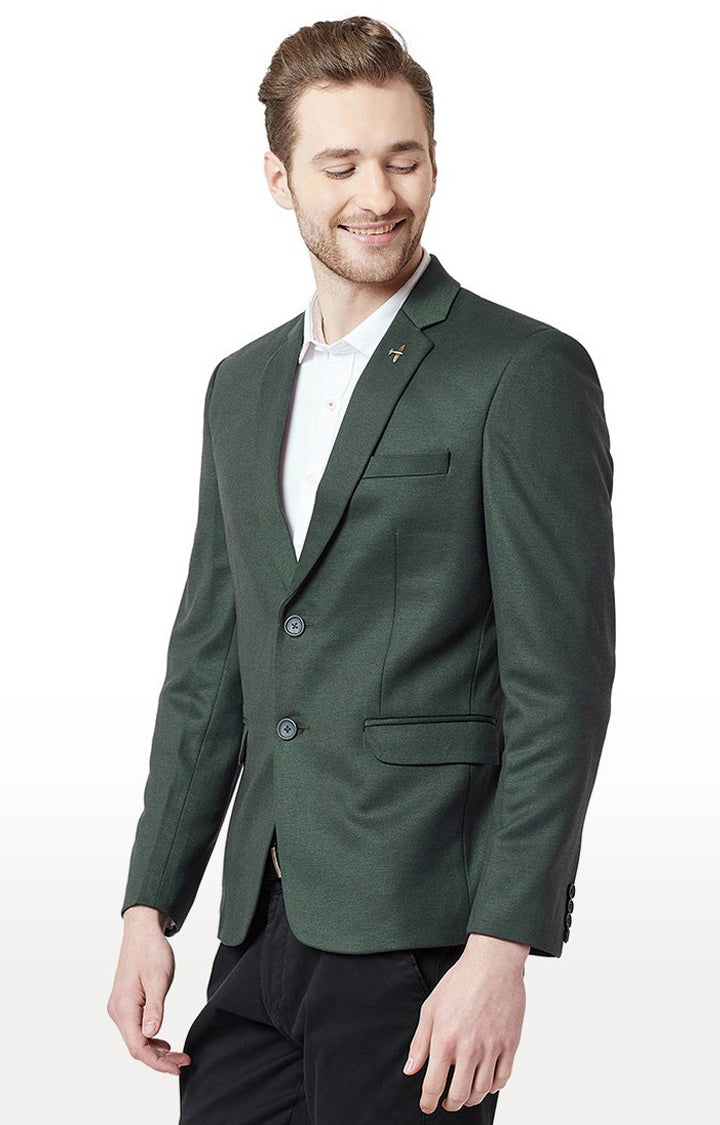 Spykar Green Cotton Regular Fit Blazer For Men