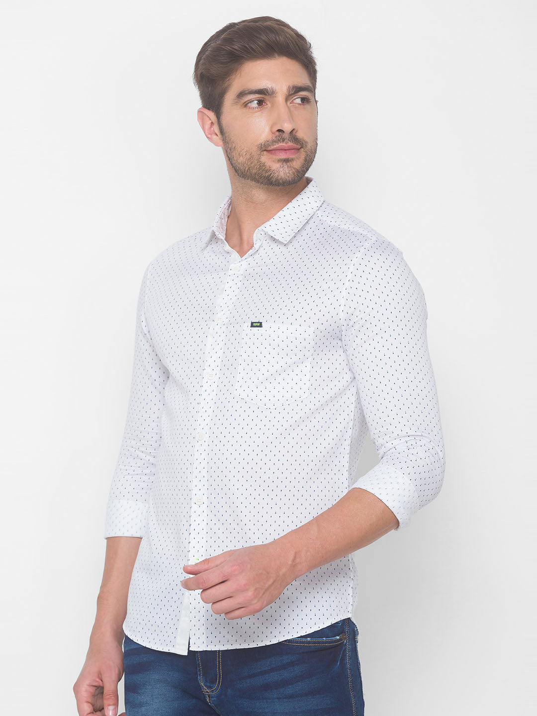 Spykar Men White Cotton Slim Fit Shirt