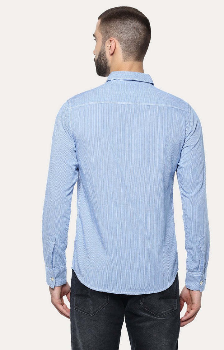 Spykar Men'S Blue Cotton Melange Casual Shirts