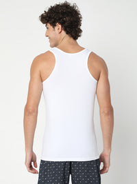 Men Premium White Cotton Blend Regular Fit Vest - Underjeans By Spykar
