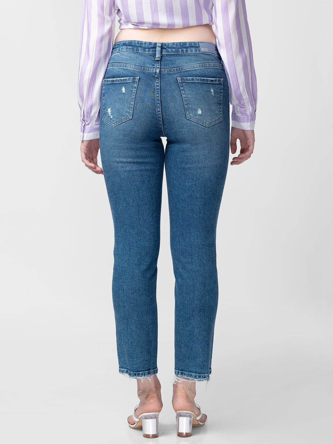 Spykar Women Mid Blue Cotton Slim Straight Fit Ankle Length Jeans (Emma)