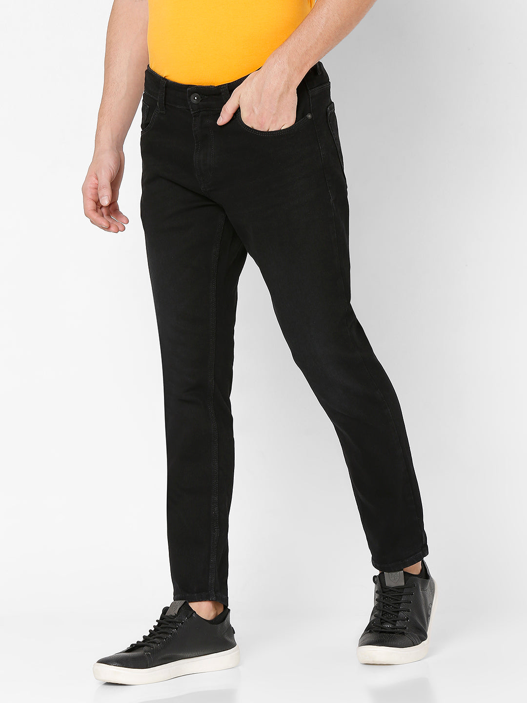 Spykar Men Black Cotton Slim Fit Tapered Length Jeans (Kano)