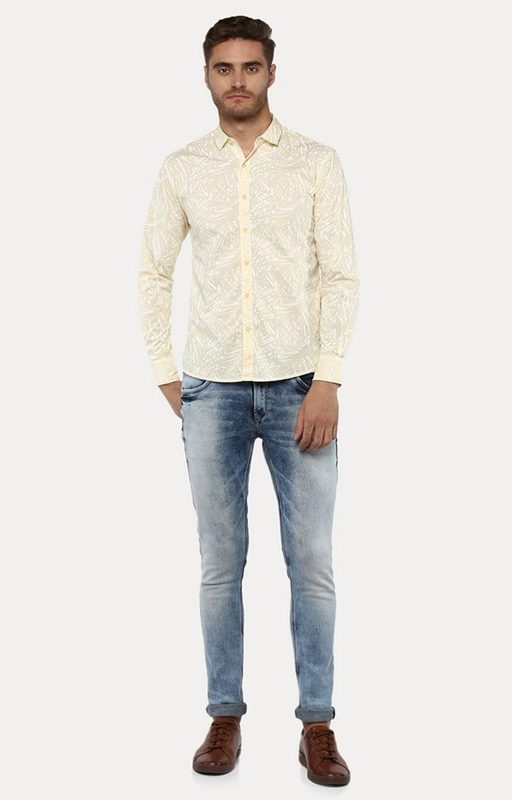 Spykar Men'S Yellow Cotton Printed Casual Shirts