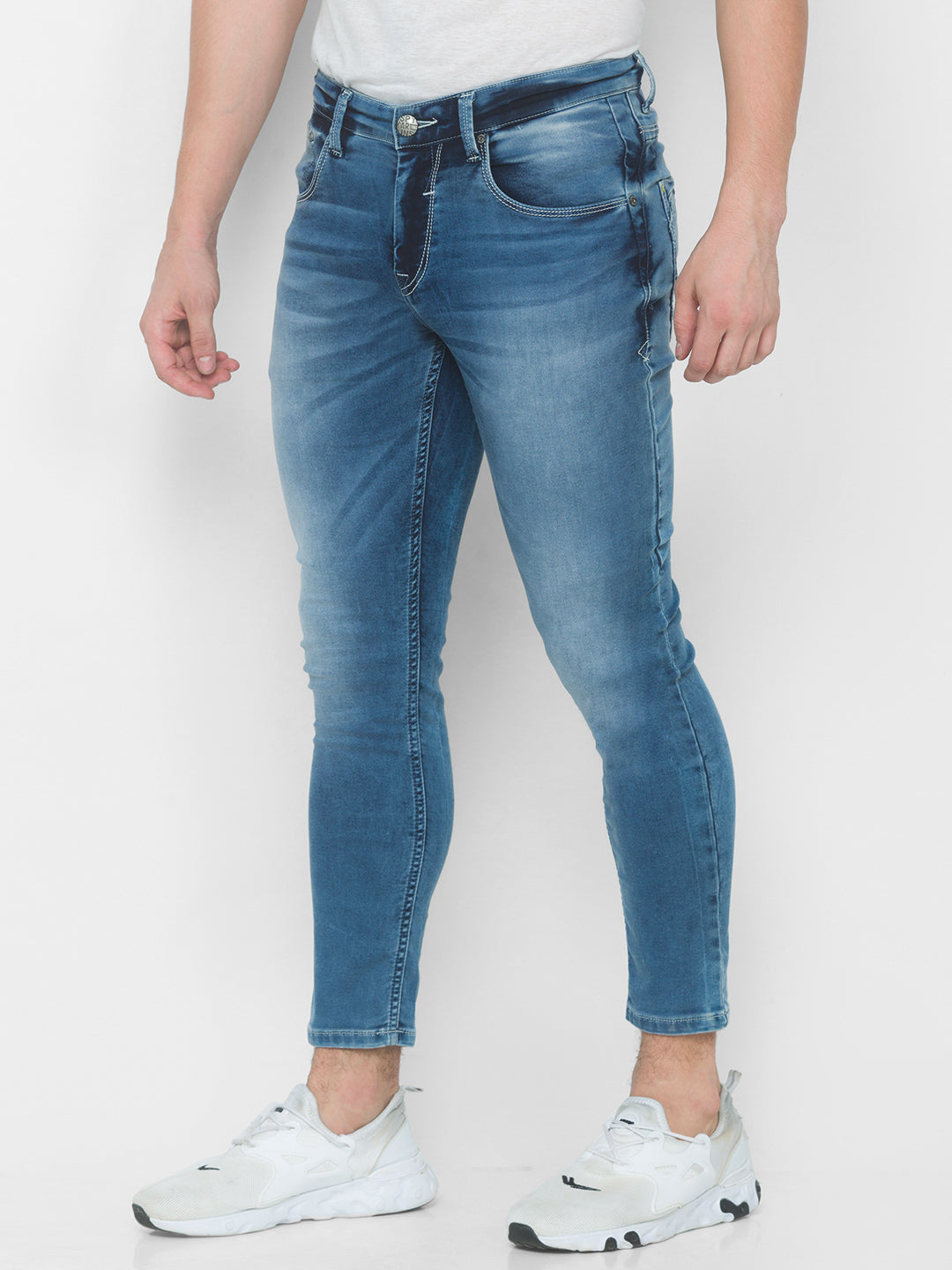 Spykar Men Mid Blue Solid Slim Mid-Rise Jeans (Kano)