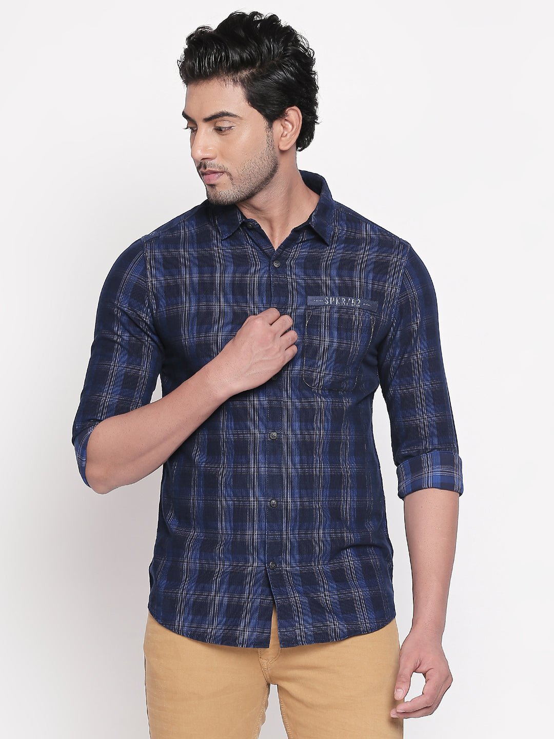 Spykar Men Navy Checked Slim Fit Casual Shirt