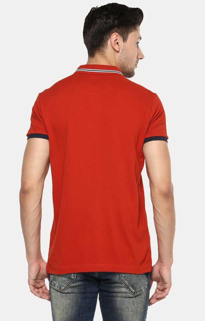 Spykar Orange Solid Slim Fit Polo T-Shirt