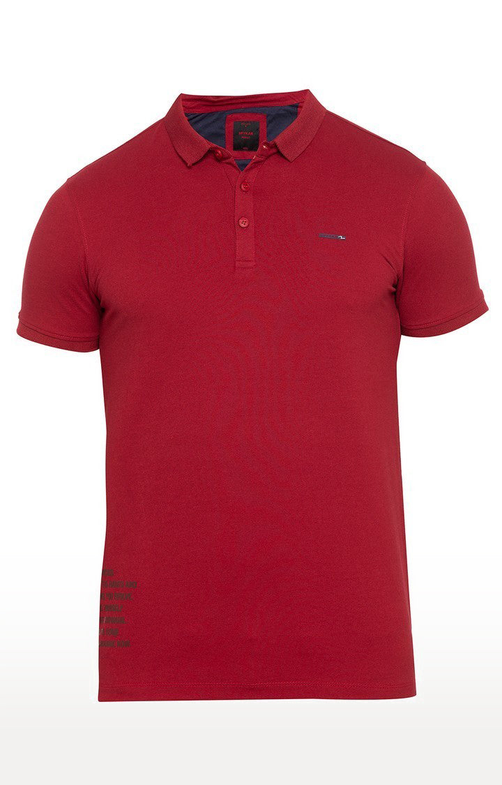 Spykar Men Red Cotton Slim Fit Polo T-Shirt