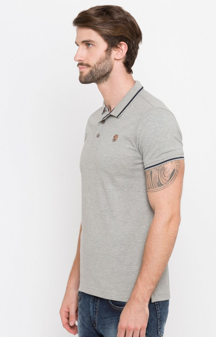 Spykar Grey Melange Polo T-Shirt